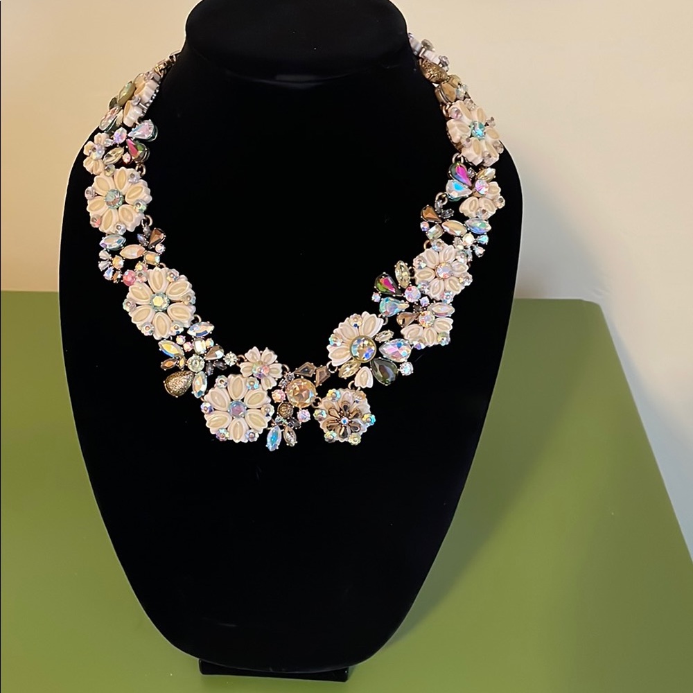 J. Crew Floral Statement Necklace in Cream and Gold